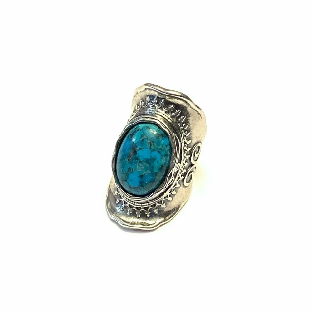 Didae Artisan Silver Ring and Turquoise Stone Ring Shablool Size 7 1/2 - Picture 8 of 13